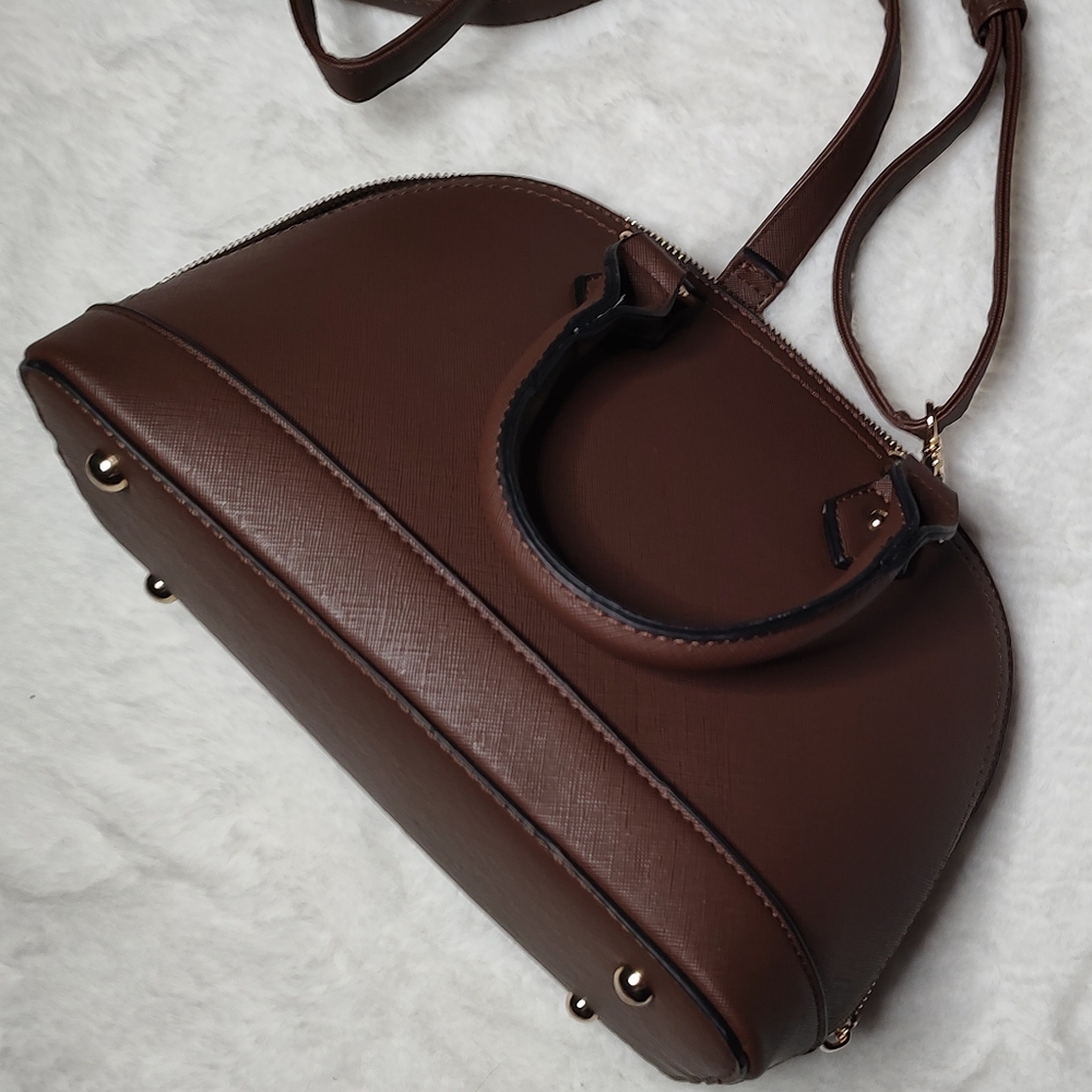 Chocolate Brown Faux Leather Crossbody Satchel